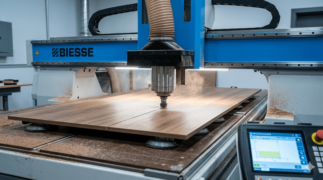 Biesse CNC machine cutting custom melamine panels